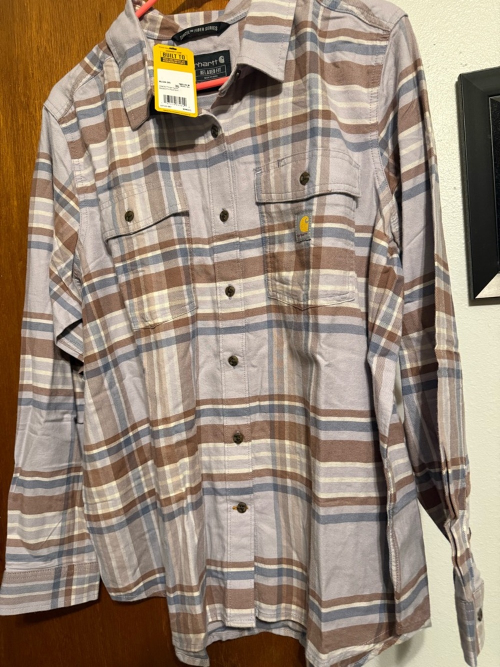 Carhartt Plaid Button-Up Shirt — Brown & Light Blue
